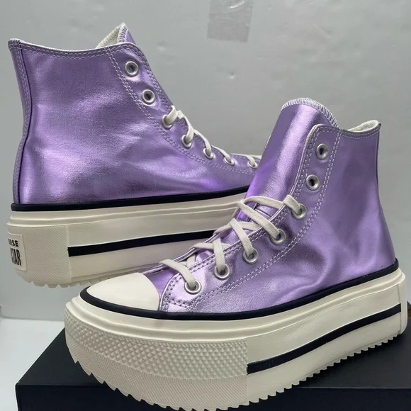 Converse CTAS Lift Double Stack Hi Metallic Lilac Lavender Platform High Top - Picture 11 of 16